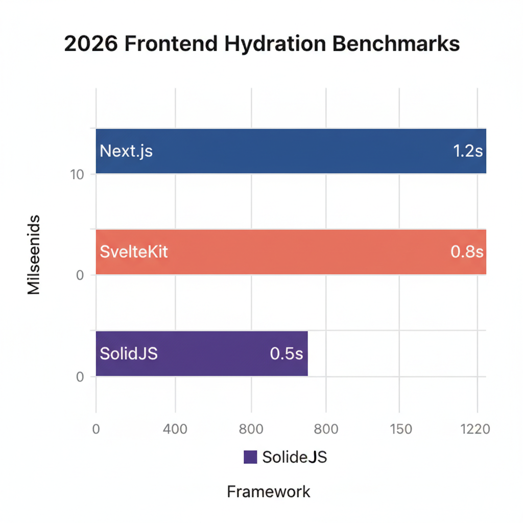 Performance benchmark chart comparing hydration times of Next.js, SvelteKit, and SolidJS