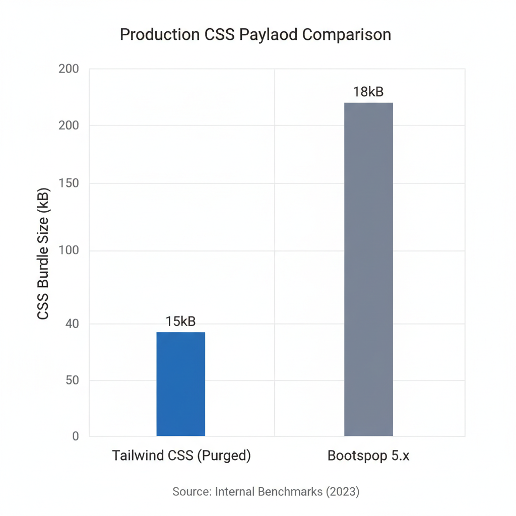 Performance benchmark comparison of Tailwind CSS vs Bootstrap bundle sizes