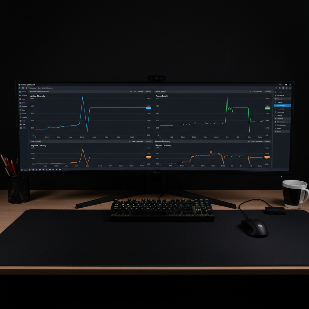A technical monitoring dashboard showing thread pool utilization metrics