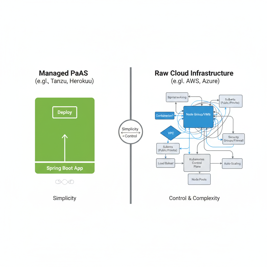 Comparison of deployment complexity between managed PaaS and raw cloud infrastructure