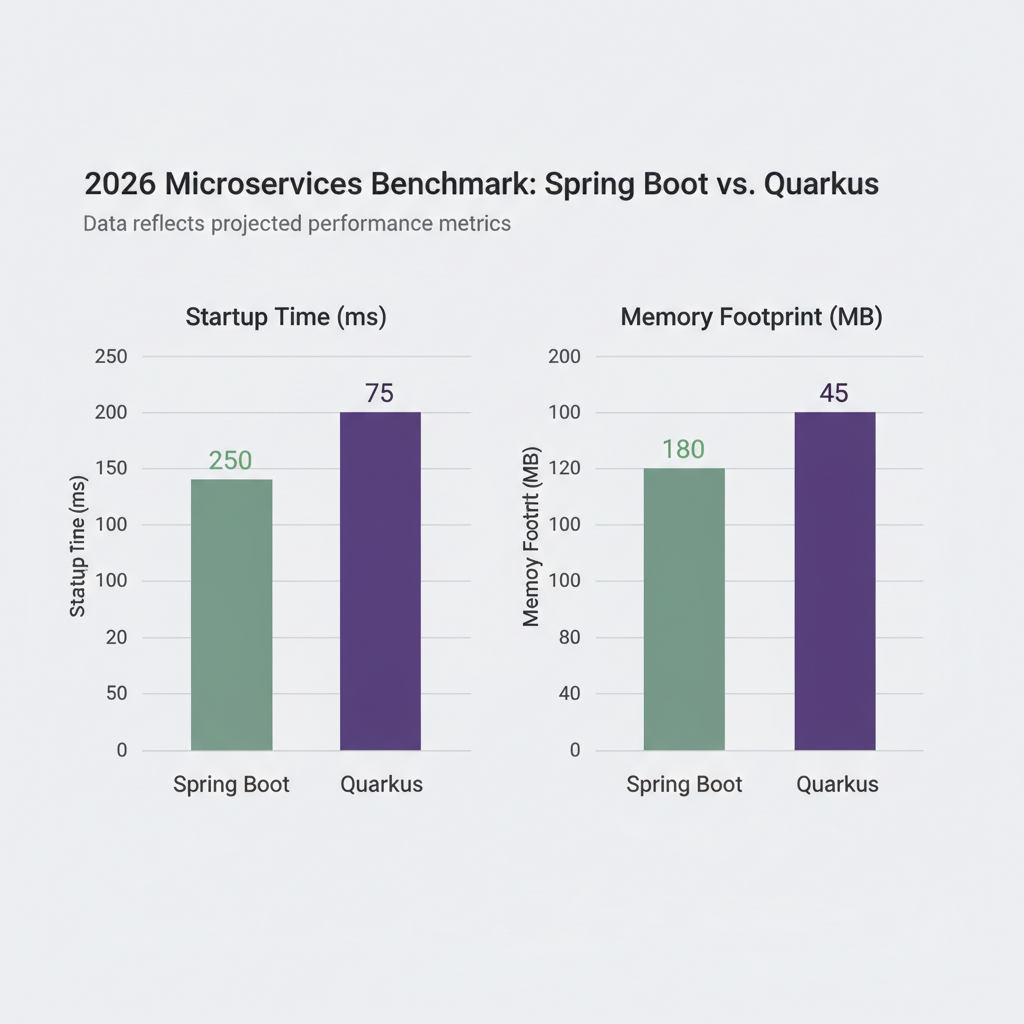 Bar chart comparing startup times and memory usage for Spring Boot and Quarkus