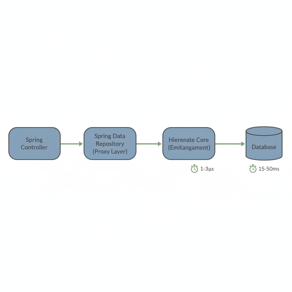 Architectural diagram showing the call stack from Spring Controller to Database