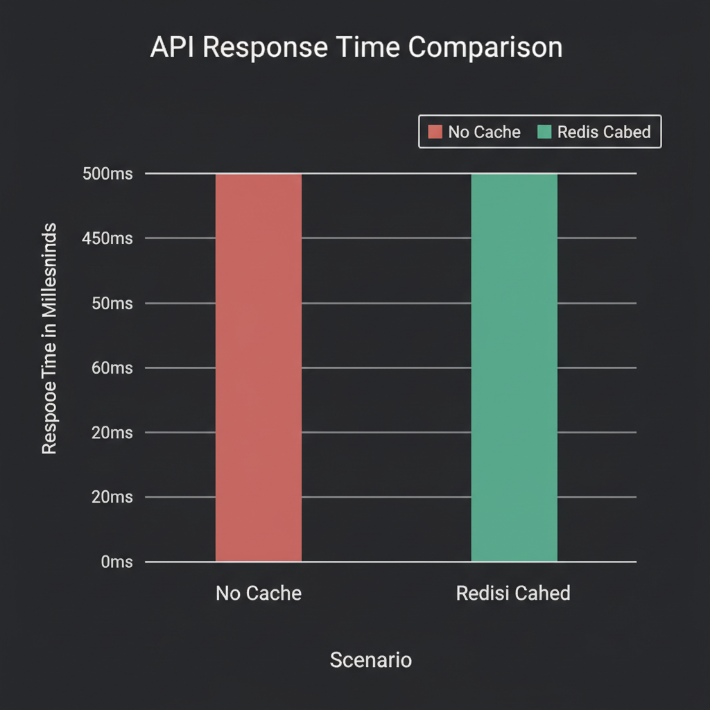 Performance benchmark bar chart showing response time reduction with Redis
