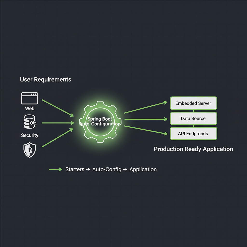 Diagram showing Spring Boot auto-configuration and starter dependency flow