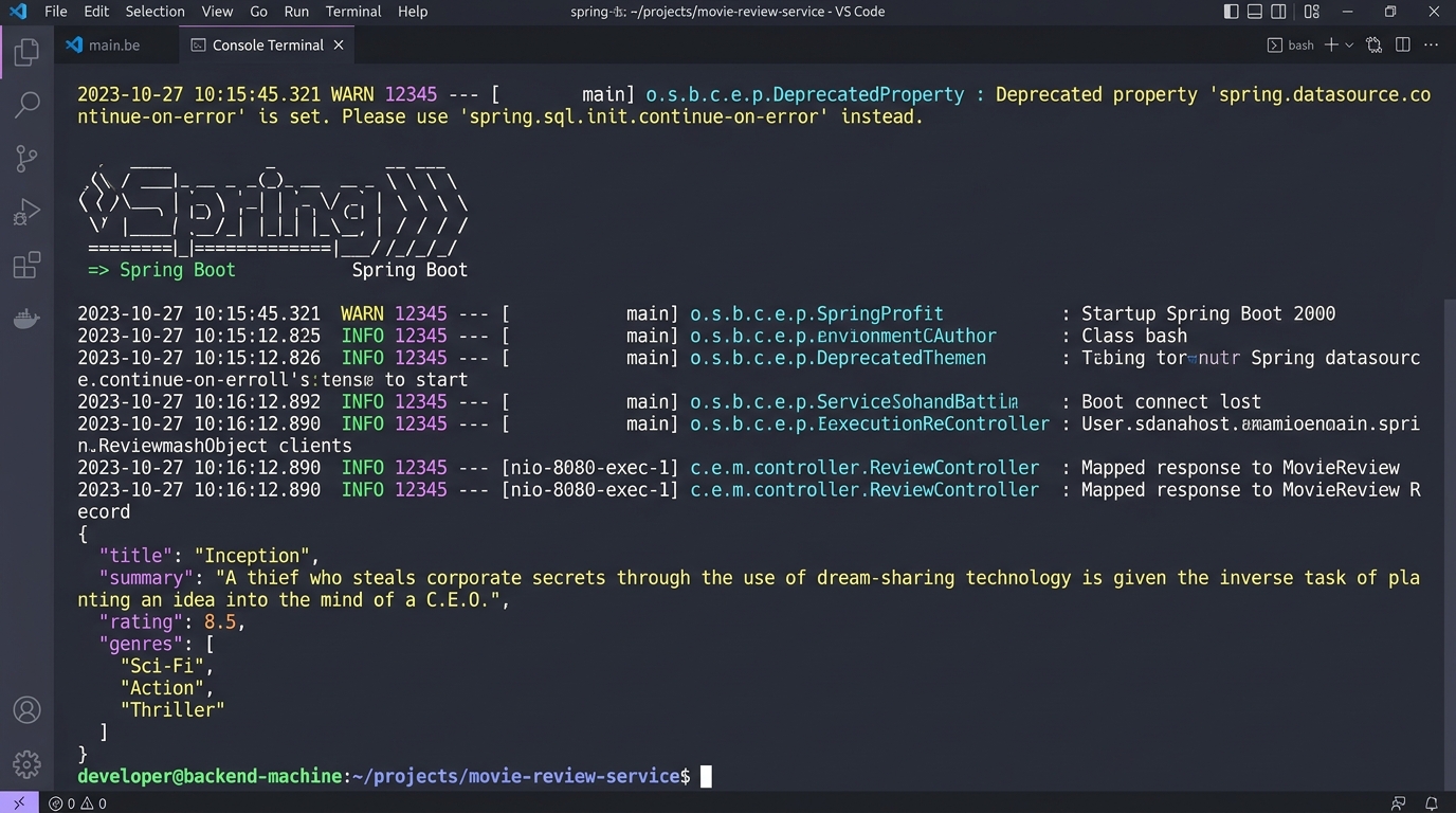 Terminal output showing Spring Boot logs mapping OpenAI JSON output directly to a Java Record.